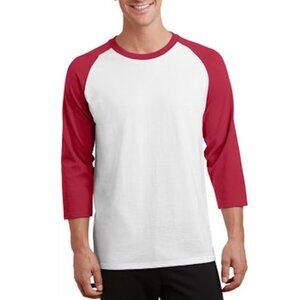 Port and Company Unisex 3/4 Sleeve Raglan. Red Sleeve/White Body. 2XL & 3XL.